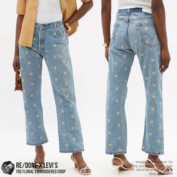 RE/DONE X LEVI’S 70s FLORAL EMBROIDERED RECONSTRUCTED VINTAGE JEANS CROPPED 26 - Picture 15 of 15